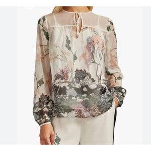 Ted Baker Veriity Willow Gathered Tie Neck Chiffon Top Natural Ivory SZ …